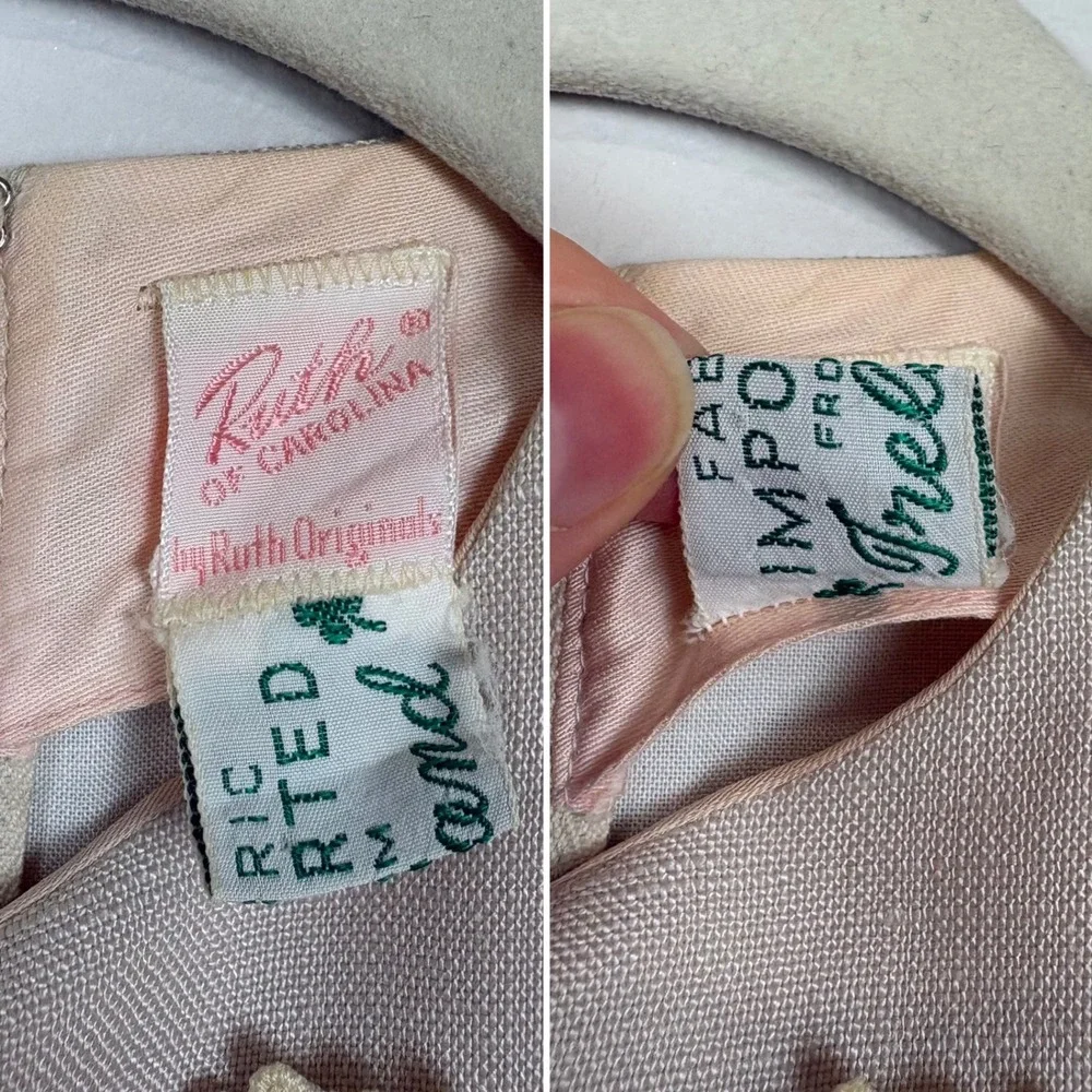 Ruth of Carolina Ruth Originals Vintage Girls Dress Irish Linen Pink Embroidered